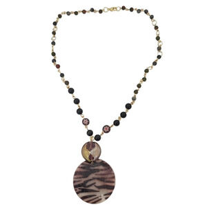 Foil-Lined Lampwork Glass Tourmaline Unakite Gold Plated Glass Necklace